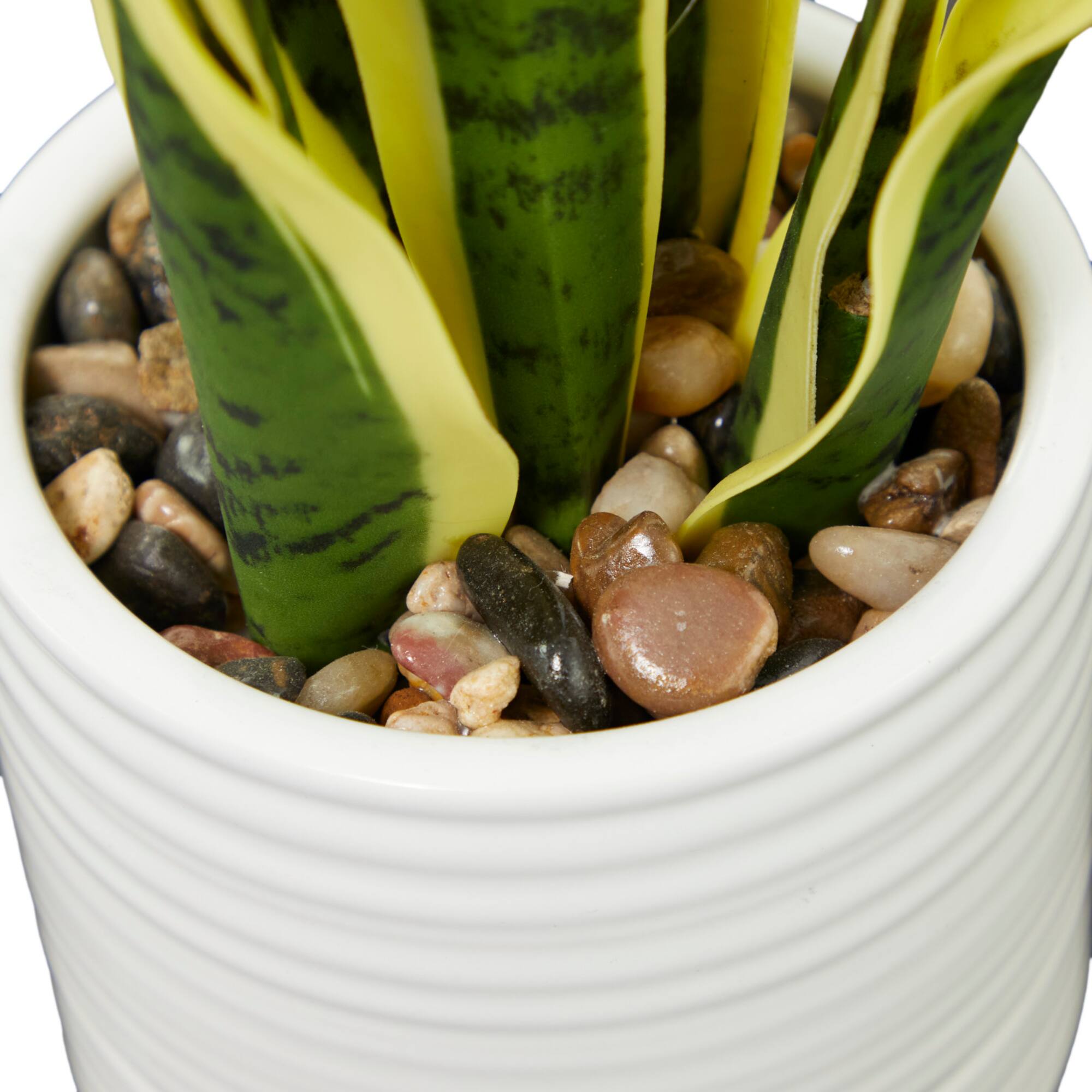 17" Green Snake Faux Foliage Artificial Plant with White Porcelain Pot